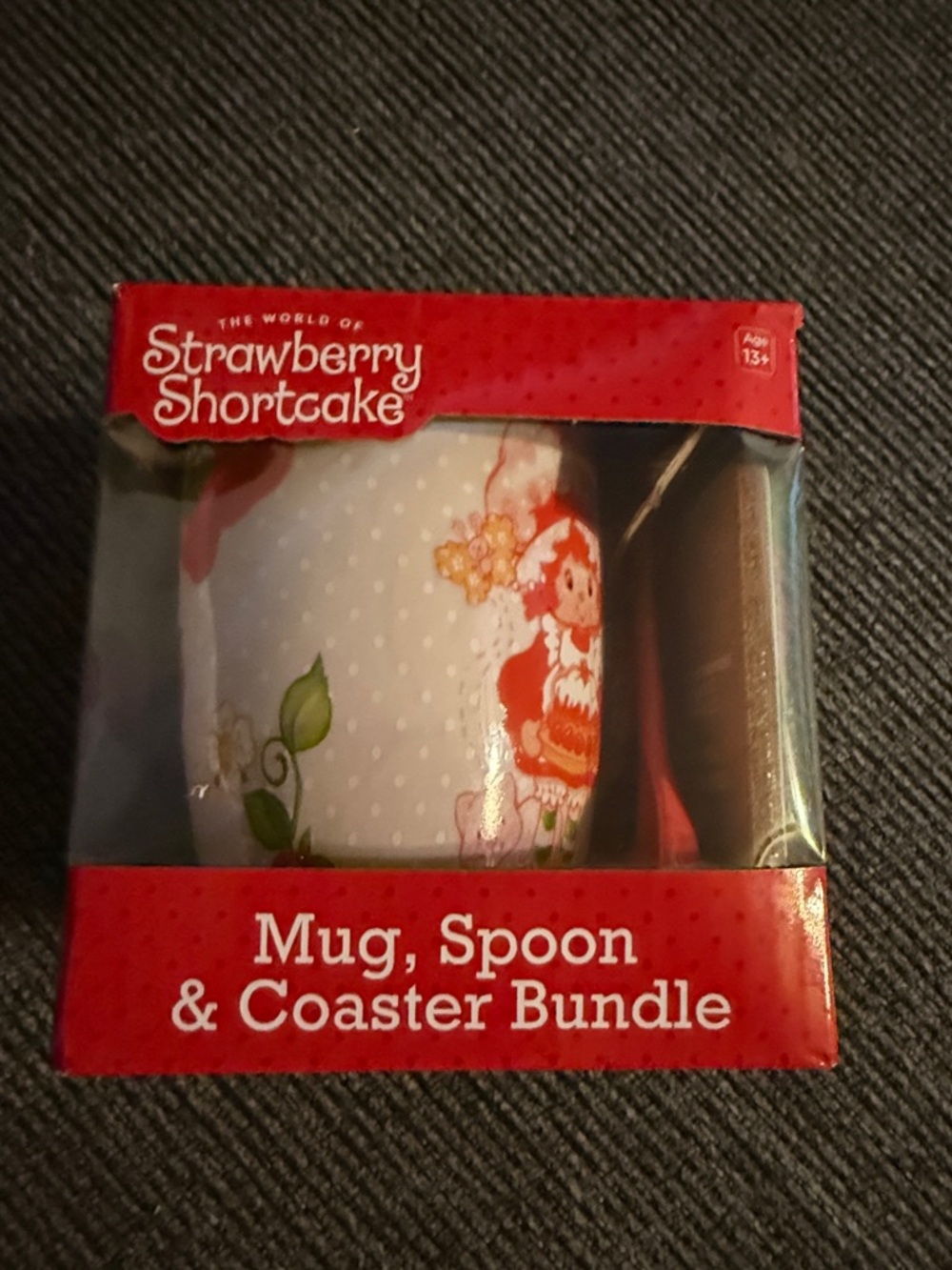 Strawberry Shortcake White Ceramic Mug, Spoon & Coaster Bundle